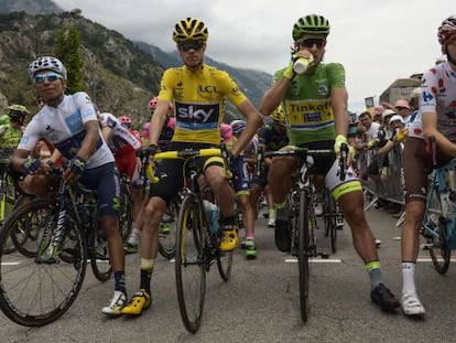 Quintana, Froome, Sagan y Bardet, antes de tomar la salida este s&aacute;bado