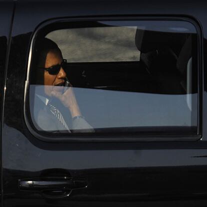 Barack Obama, camino del aeropuerto de Chicago.