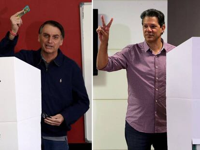 Bolsonaro e Haddad no domingo da votação.