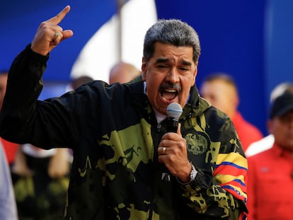 Venezuela's President Nicolas Maduro addresses supporters at an event, in Caracas, Venezuela  January 23, 2024.