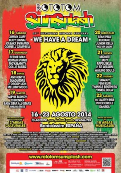 Cartel del Rototom 2014, quinta edicin del festival 'reggae' en Benicssim.