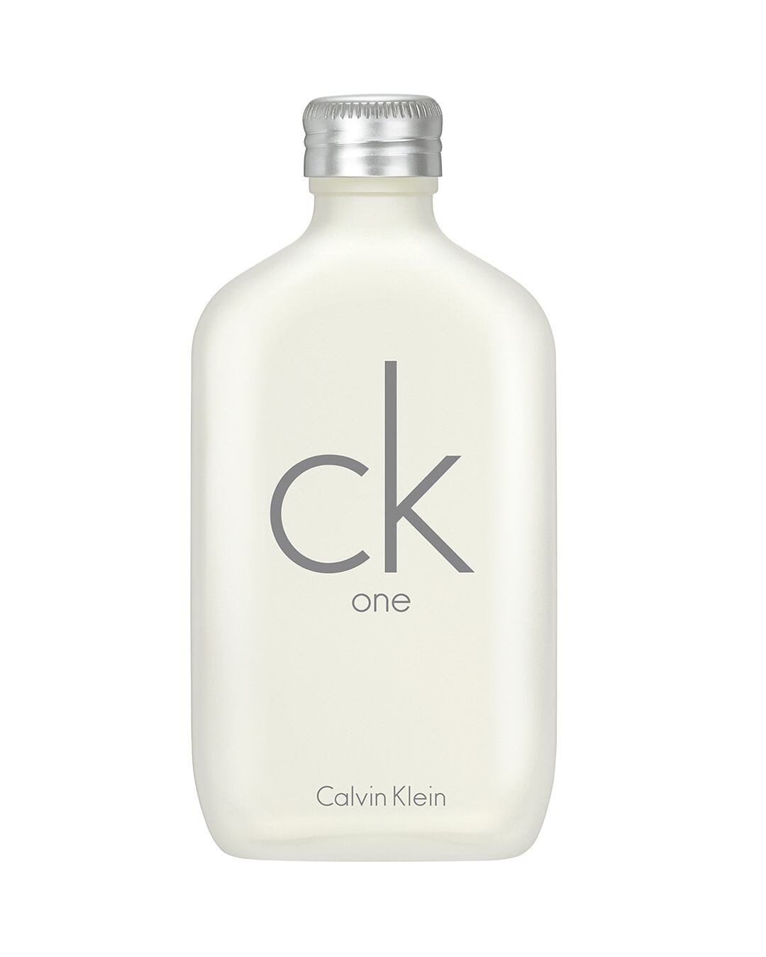 El icónico frasco minimalista de CK One, de Calvin Klein.
