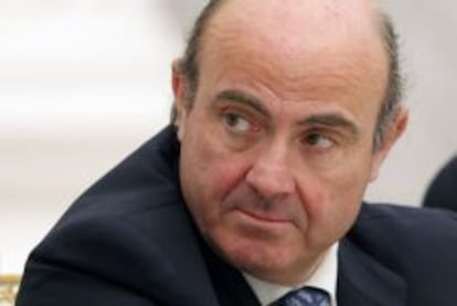 El ministro espa&ntilde;ol de Econom&iacute;a, Luis de Guindos, durante la reuni&oacute;n ministerial de los ministros de Finanzas y jefes de los bancos centrales del G20 en Mosc&uacute;, Rusia, el 15 de febrero de 2013.