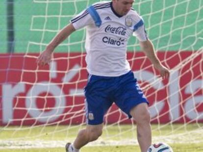 Messi, durante el entrenamiento de ayer.