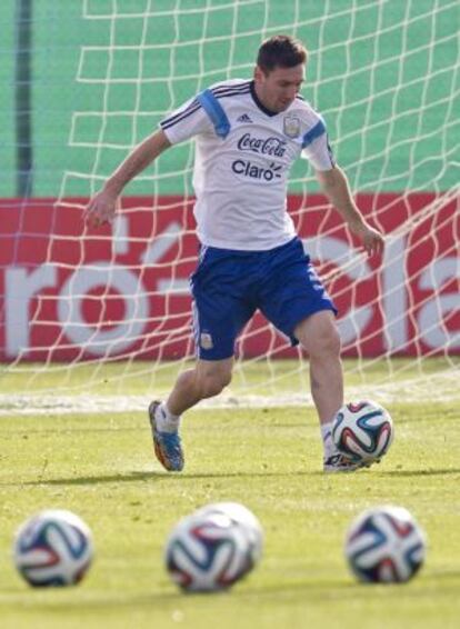 Messi, durante el entrenamiento de ayer.