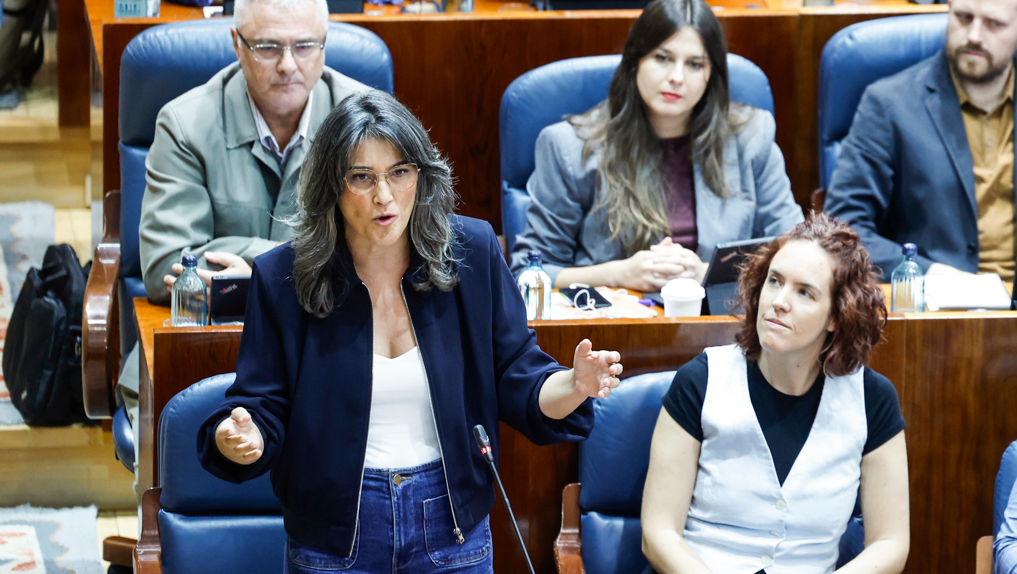 La portavoz de Más Madrid, Manuela Bergerot, este jueves en el pleno de la Asamblea de Madrid.