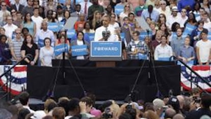 El presidente de Estados Unidos y candidato a la reelección, Barack Obama, habla, este 17 de septiembre, en un acto electoral en Columbus (Ohio). Ohio es un estado considerado clave para las elecciones de noviembre.