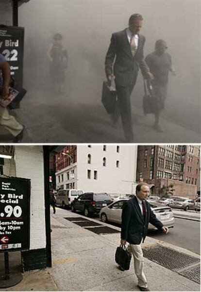 La misma esquina de Nueva York el día del atentado y cinco años después.