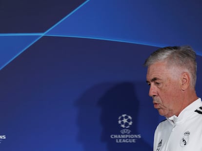 Carlo Ancelotti, este martes antes de la rueda de prensa previa a recibir al Shakhtar.