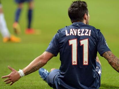 Lavezzi, durante la vuelta de octavos contra el Valencia.