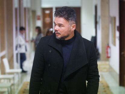 El portavoz de ERC, Gabriel Rufián, a su llegada al Congreso el 31 de enero.