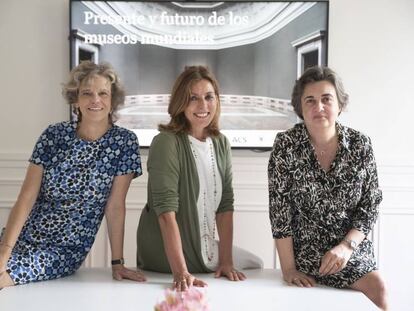 Desde la izquierda, las responsables del Museo Kunsthistorisches de Viena, Sabine Haag; de los Museos Vaticanos, Barbara Jatta; y del Museo de Orsay de París, Laurence des Cars.