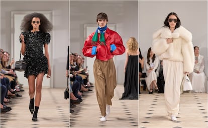 Tres modelos de Celine durante la semana de la moda de París.