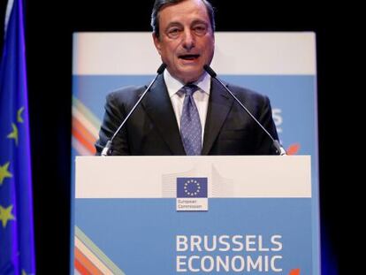 El presidente del Banco Central Europeo, Mario Draghi, durante su discurso en el Brussels Economic Forum. 