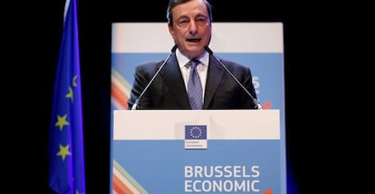 El presidente del Banco Central Europeo, Mario Draghi, durante su discurso en el Brussels Economic Forum. 