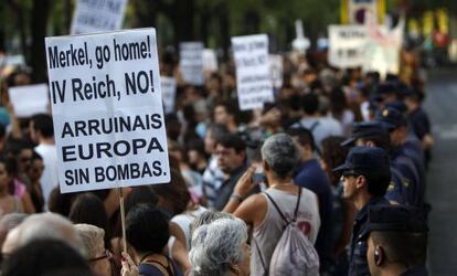 Manifestación de los indignados coincidiendo con la visita de Merkel.