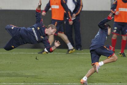 Ramos y Navas, durante el entrenamiento de ayer.