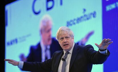 El candidato conservador, Boris Johnson, durante su intervención este lunes en la conferencia anual de la patronal británica CBI, en Londres.