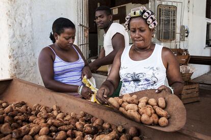 Idalmis, de 43 años, compra patatas junto a su hija Yuslaisdi. Tuvo a sus dos hijas cuando era muy joven y fue después cuando descubrió su verdadera orientación sexual. Ha tenido que mantener sus relaciones sentimentales a escondidas pues sufrió el rechazo de sus vecinos y conocidos. Su otra hija, de nombre Idalmis como ella, también es lesbiana. La madre espera, no obstante, que no sufra el desprecio social que ella padeció.