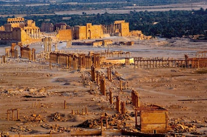 Foto sin fecha difundida por la agencia oficial de noticias siria SANA, muestra la antigua ciudad de Palmira, una joya arqueológica.