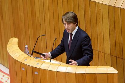 El 'conselleiro' de Hacienda y Administración Pública, Miguel Corgos, interviene en el debate de totalidad de los presupuestos de la Xunta para 2022, el pasado día 22.