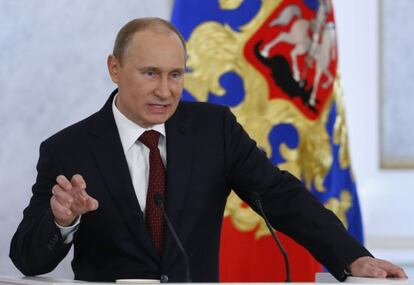Vlad&iacute;mir Putin, durante su discurso sobre el estado de la naci&oacute;n. 