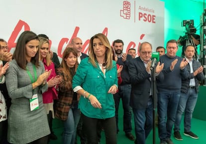 Susana Díaz, tras su comparecencia este domingo en Sevilla.