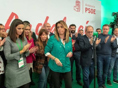 Socialist Party chief in Andalusia Susana Díaz, after making a statement last night in Seville.