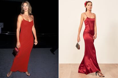 El slip dress rojo

Pocos vestidos son más noventeros que los de inspiración lencera. Cindy Crawford aparecía con este diseño en 1997. Más de veinte años después es posible hacerse con versiones perfectas para las fiestas como este de Reformation (286 euros).