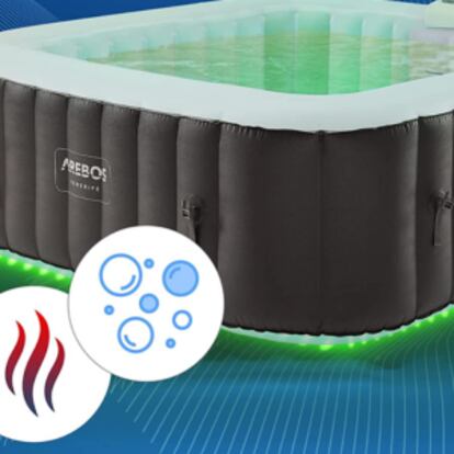 Jacuzzi hinchable para exterior con luces LED de colores