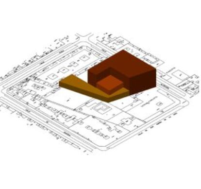 Proyección del futuro polideportivo en la calle Alcántara.