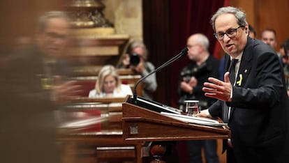 Quim Torra durante su discurso de investidura como presidente de la Generalitat de Cataluña.