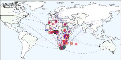 Movimiento de los encuestados hacia dentro y hacia fuera de África a lo largo de estos diez años. Gráfico confeccionado por Hsin-Chou Yang y Chia-Wei.