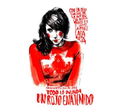 El uso del color es uno de los pilares del estilo de Paula Bonet. La artista marca el contraste entre una figura femenina, representada con realismo, y el fuerte tono que le aplica; en la imagen, un rojo.