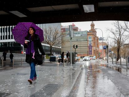 Aguanieve y bajas temperaturas en Madrid, la tarde del pasado sábado.