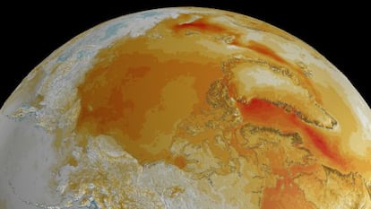 Imagen del Ártico que muestra el aumento de temperatura entre 1981 y 2009.