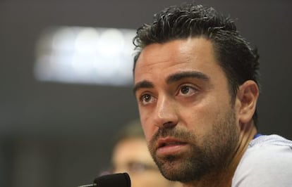 Xavi, durante la rueda de prensa.