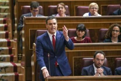 Pedro Sánchez, en el Congreso, durante el debate de la moción de censura.