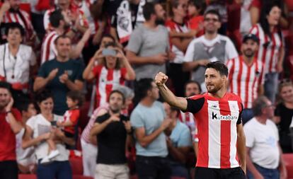 Adurioz celebra su gol al Barcelona.