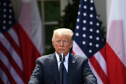 El presidente de Estados Unidos, Donald Trump, en rueda de prensa este miércoles.