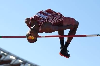 El catarí Mutaz Essa Barshim, ganador del mundial en salto de altura, este lunes en Hayward Field.