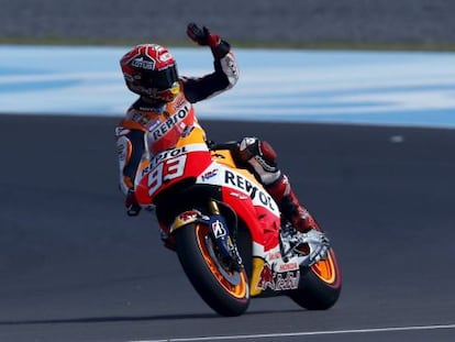 Márquez celebra la 'pole position' assolida al GP de l'Argentina.