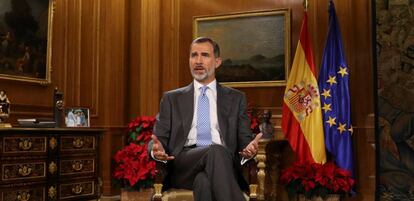 El Rey Felipe VI durante el tradicional discurso de Navidad.