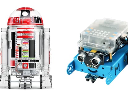 A la derecha, LittleBits Star Wars Droid Inventor 'kit' y, a la izquierda, Makeblock Mbot v1.1 Bluetooth