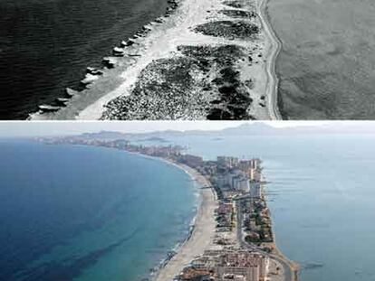 La Manga del Mar Menor era en 2005 un mar de edificios. En 1963, un paraíso natural. El Gobierno quiere aprobar ahora una moratoria urbanística.