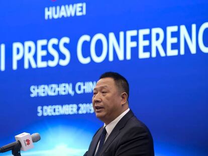 Song Liuping,director de Asuntos Legales de Huawei, este jueves durante una rueda de prensa en Shenzhen, China.