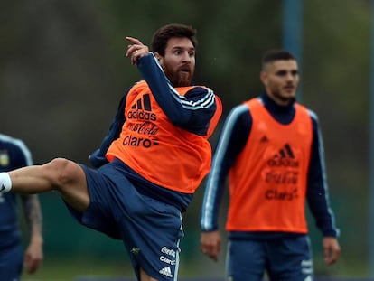 Messi, durante un entrenamiento con Argentina.