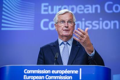 El negociador jefe de la UE para el Brexit, Michel Barnier, durante una comparecencia en Bruselas, este viernes.