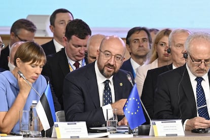 El presidente del Consejo Europeo, Charles Michel, durante la cumbre de la Plataforma de Crimea, en Kiev, este lunes.