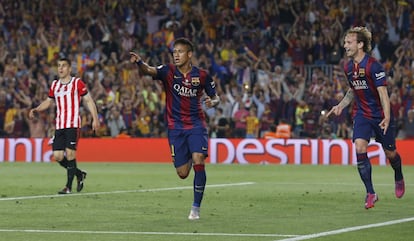 Neymar celebra el segon gol del Barça.